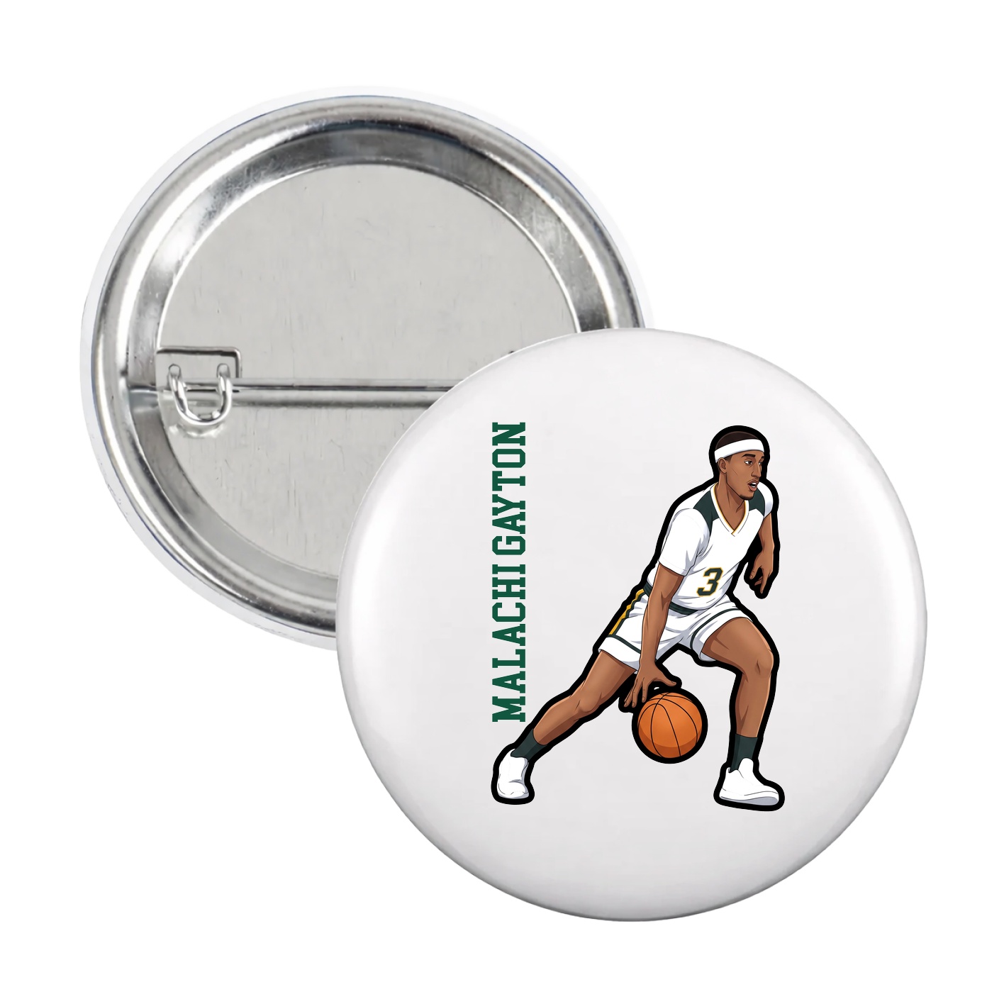 Game Day Button — Name Vertical in White