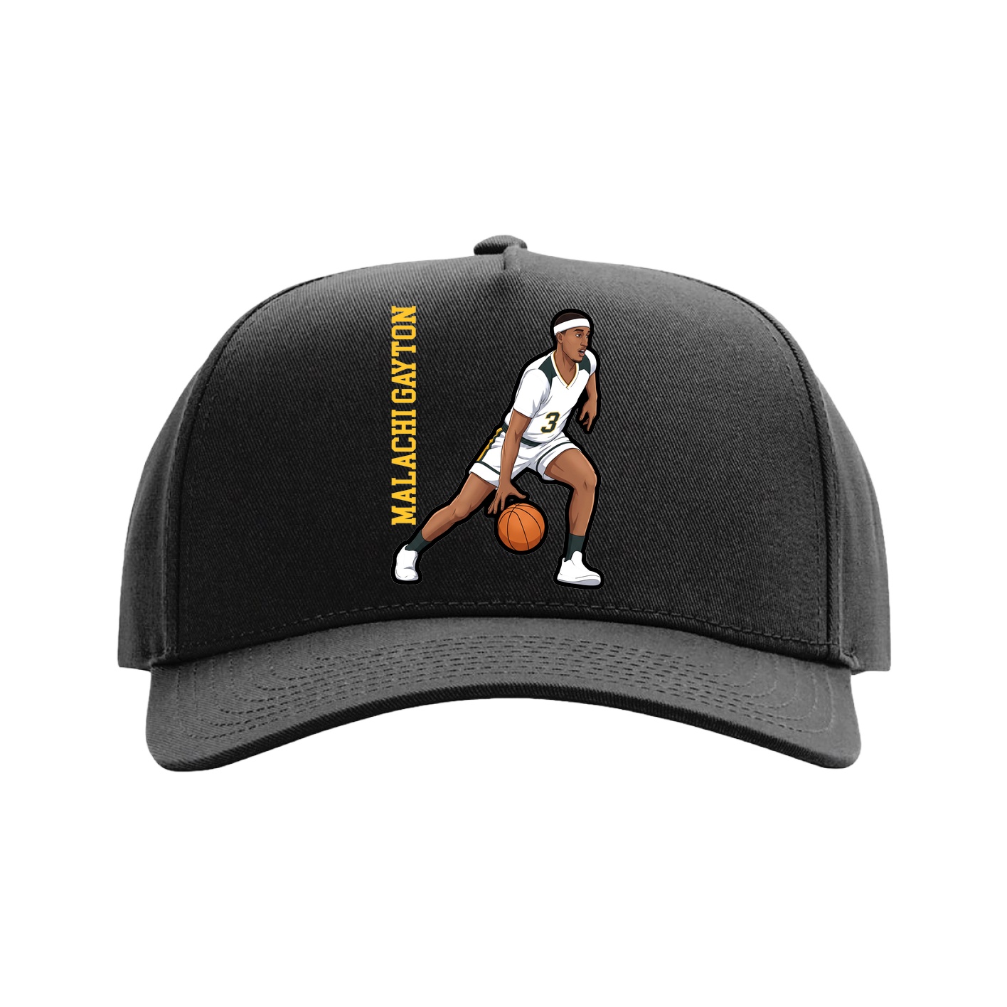 Full Fabric Five-Panel Champ Cap — Name Vertical in Black