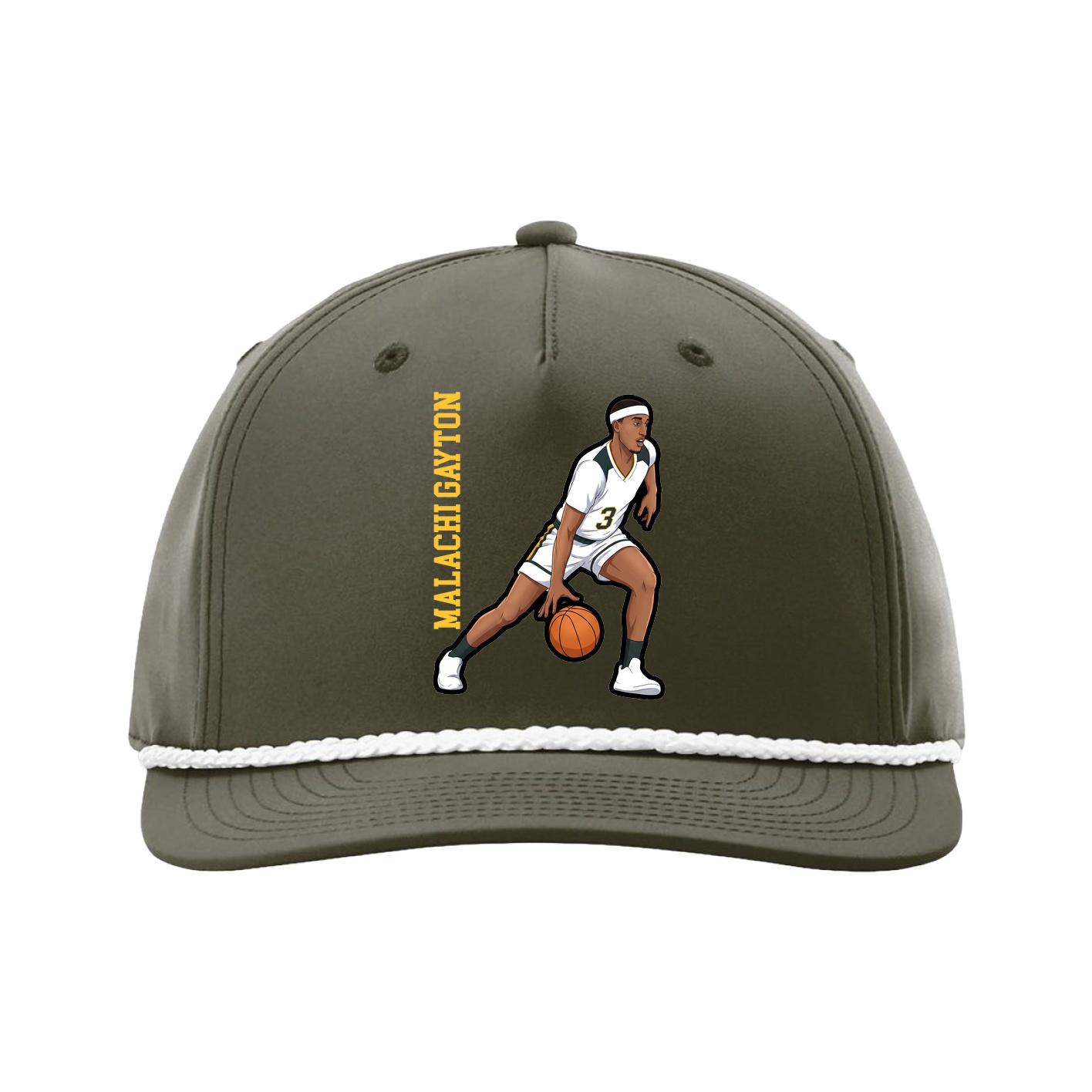 Five-Panel Classic Rope Cap — Name Vertical in Green