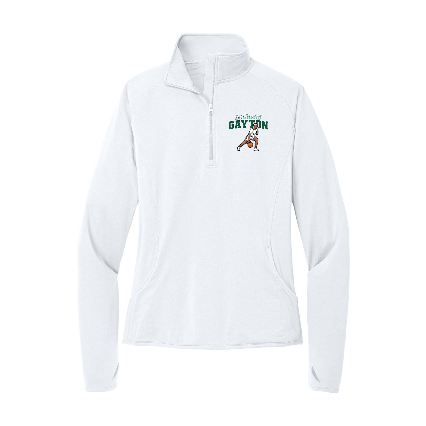 Women's Q-Zip Pullover — Name Arch in White