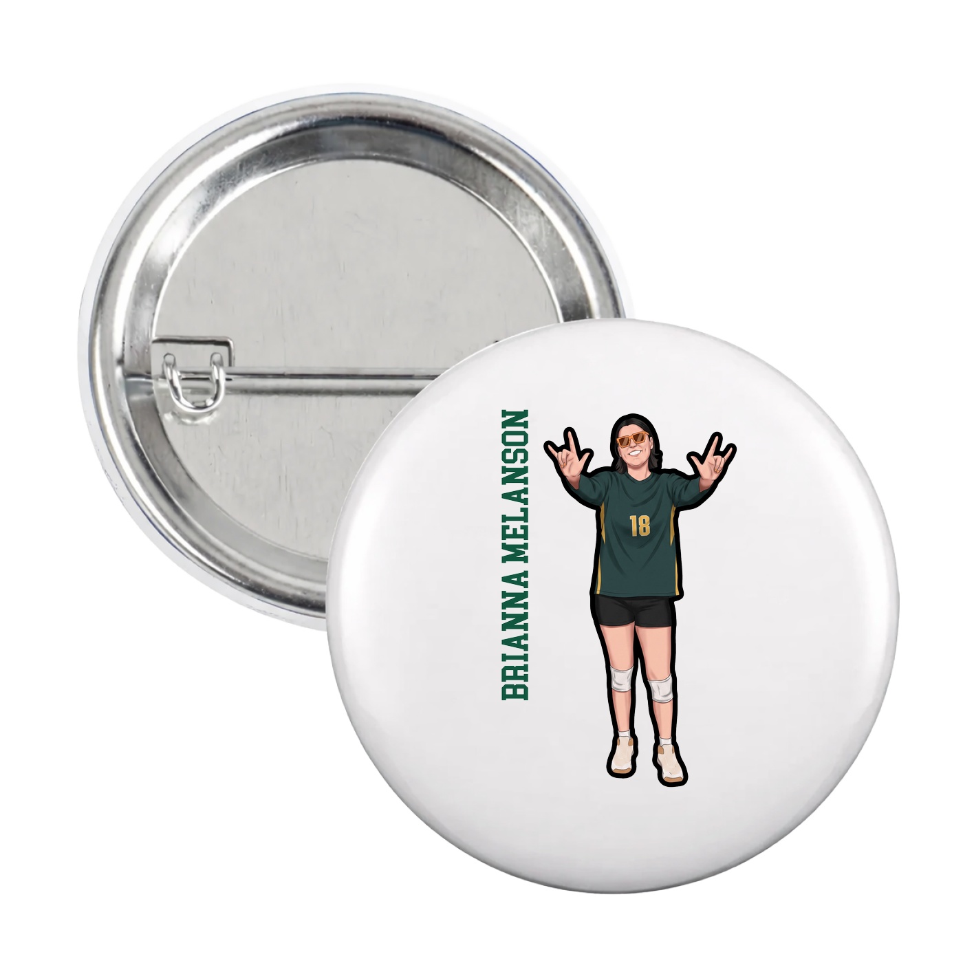 Game Day Button — Name Vertical in White