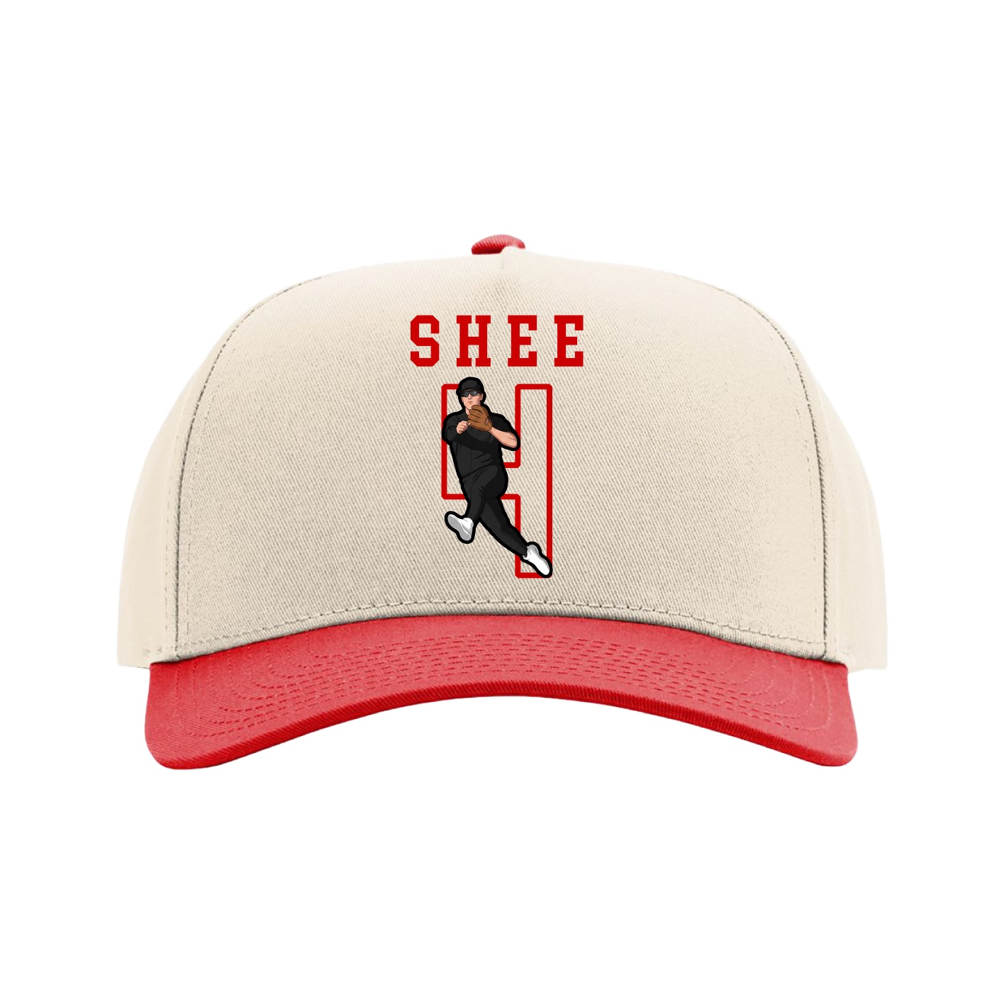 Full Fabric Five-Panel Champ Cap — Shirsey in Cream/Red