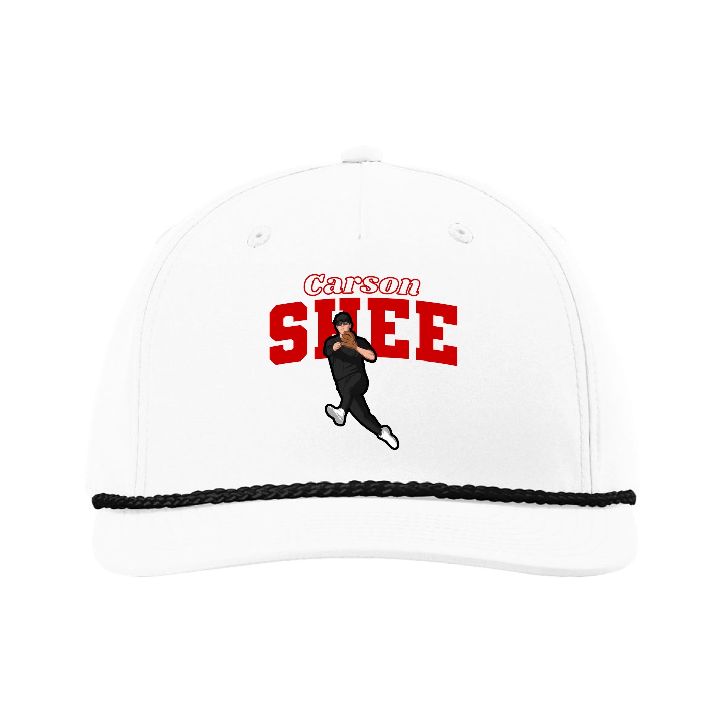 Five-Panel Classic Rope Cap — Name Arch in White