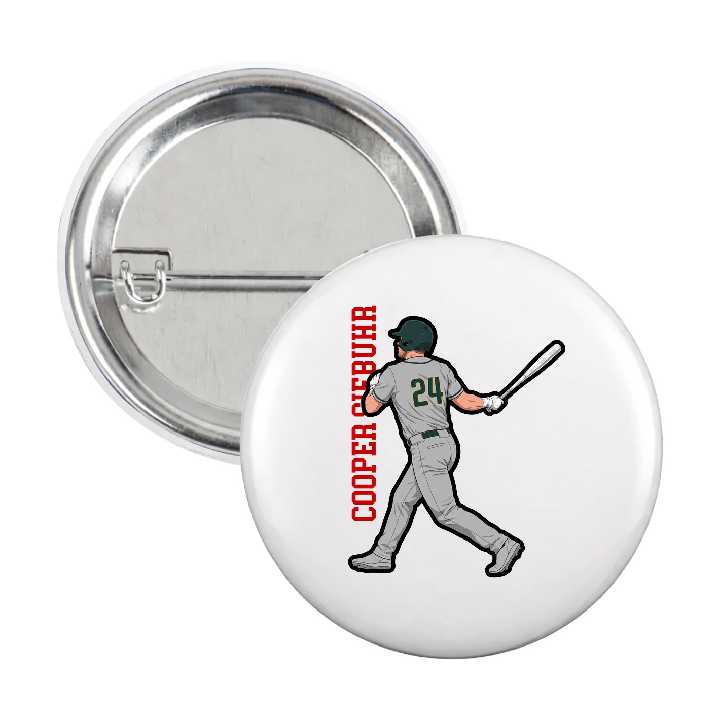 Game Day Button — Name Vertical in White