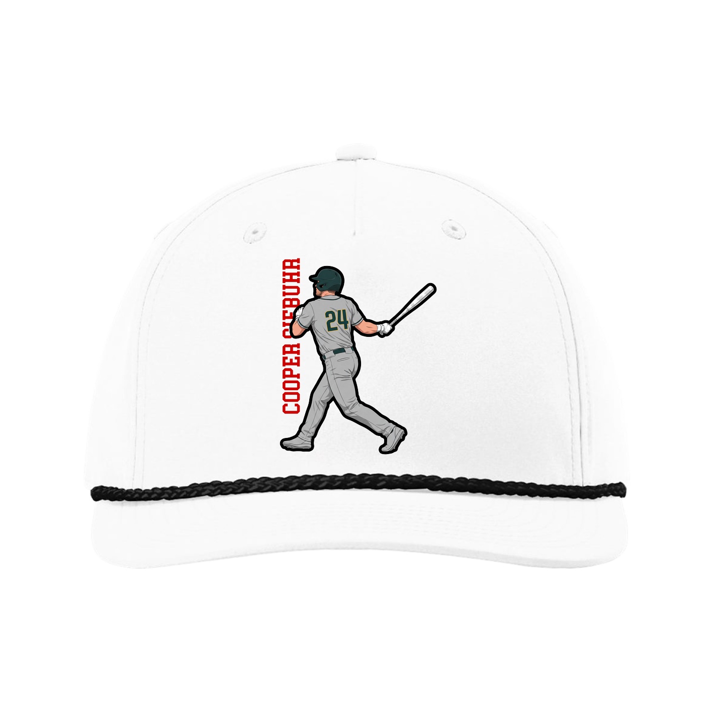 Five-Panel Classic Rope Cap — Name Vertical in White