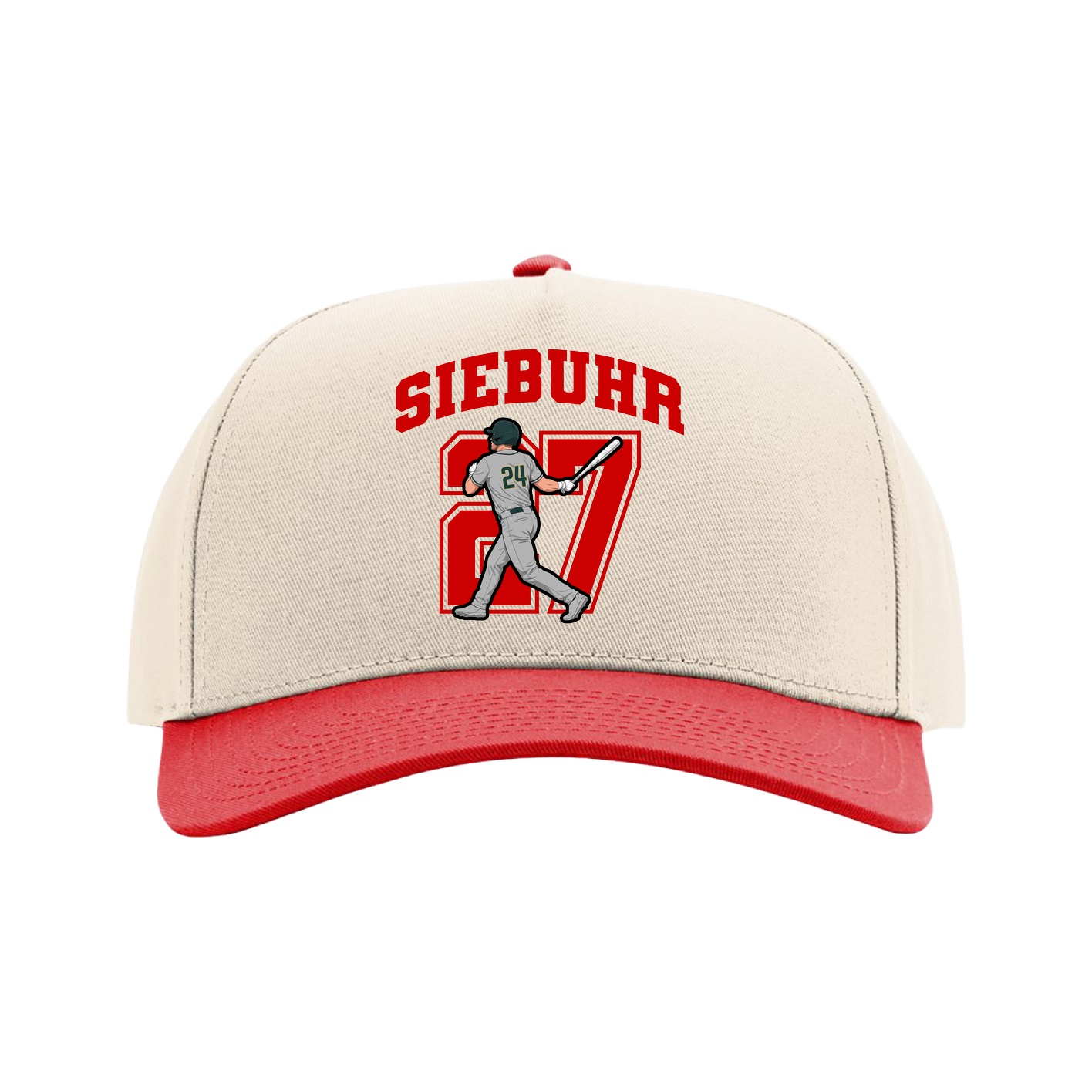 Full Fabric Five-Panel Champ Cap — Number in Cream/Red