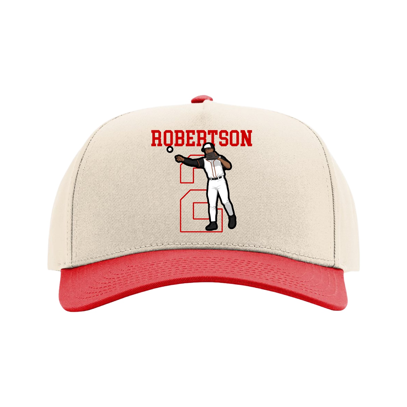 Full Fabric Five-Panel Champ Cap — Shirsey in Cream/Red