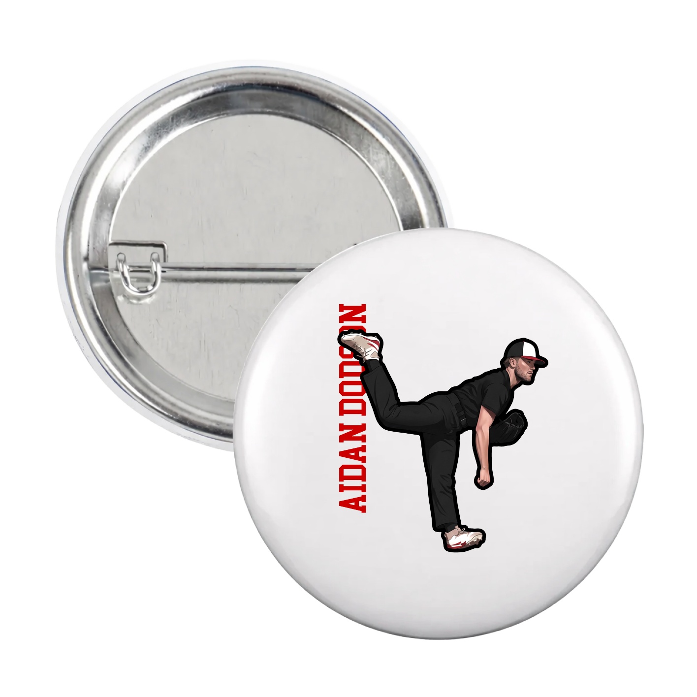 Game Day Button — Name Vertical in White