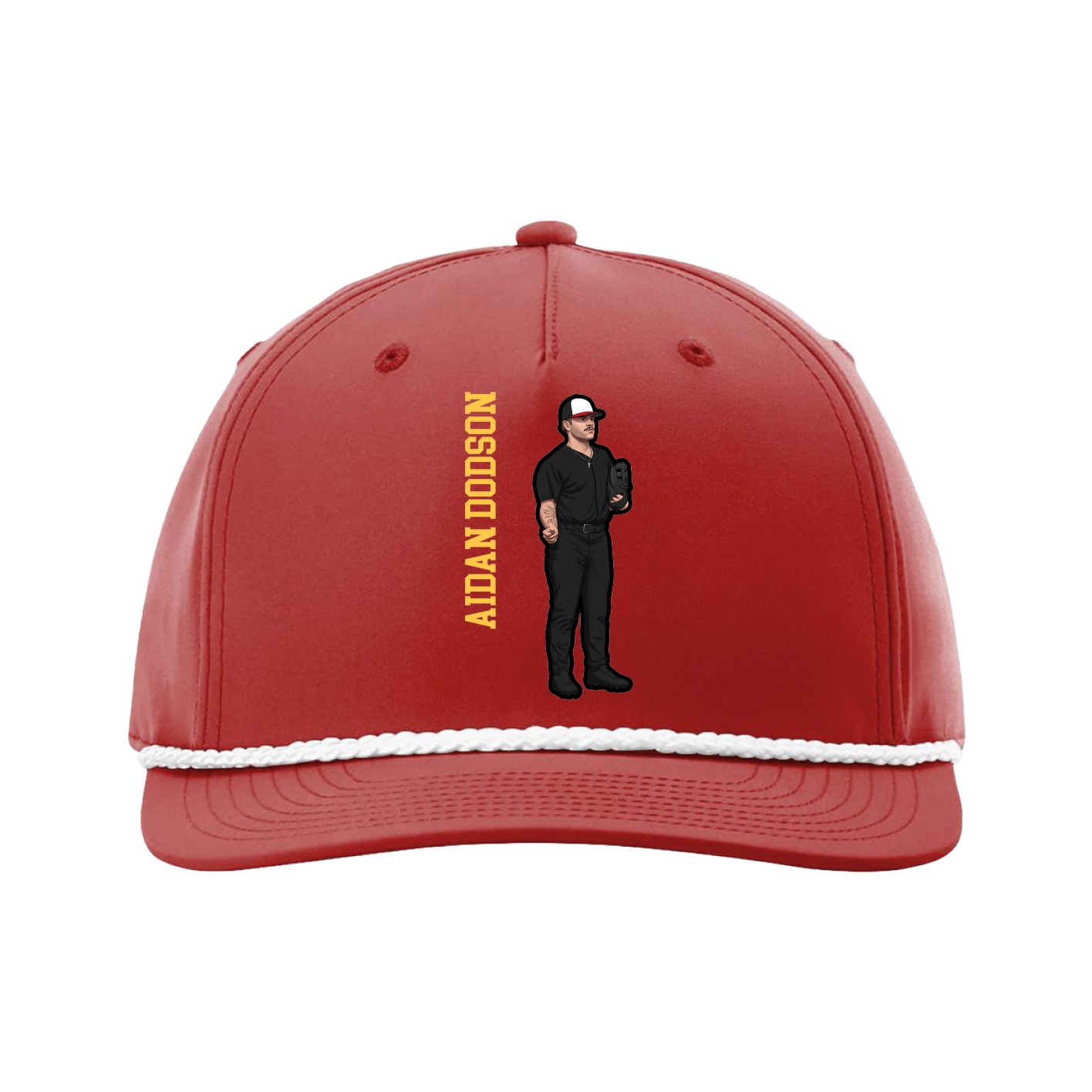 Five-Panel Classic Rope Cap — Name Vertical in Red