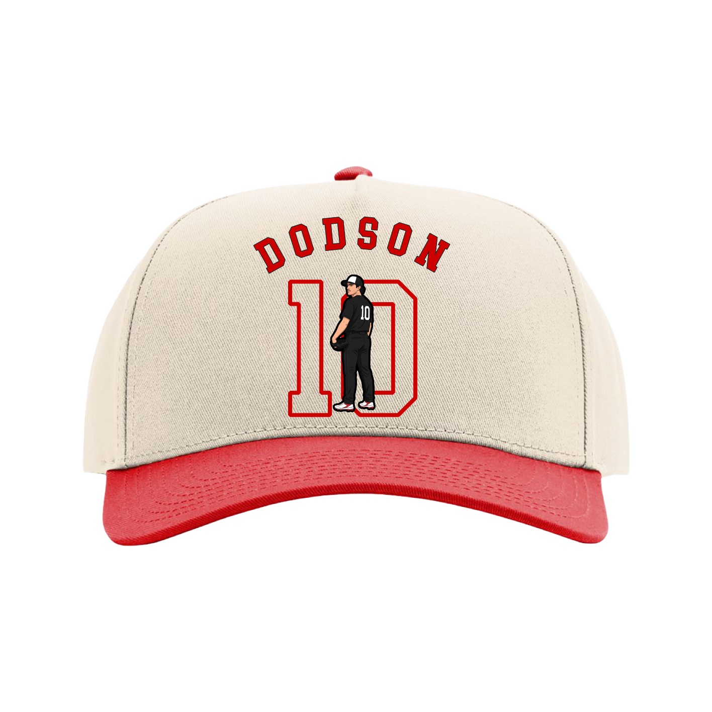 Full Fabric Five-Panel Champ Cap — Shirsey Arch in Cream/Red