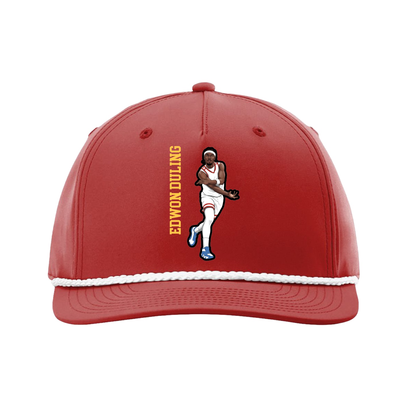 Five-Panel Classic Rope Cap — Name Vertical in Red