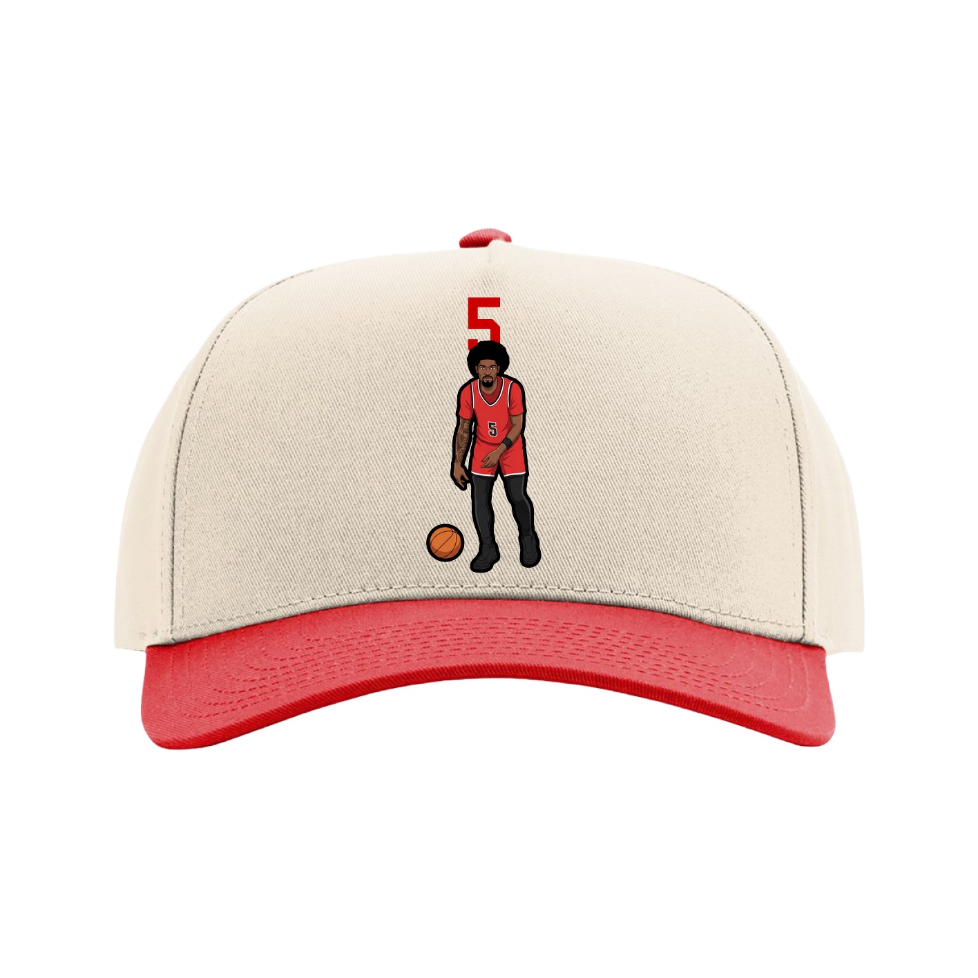 Full Fabric Five-Panel Champ Cap — Number Top in Cream/Red