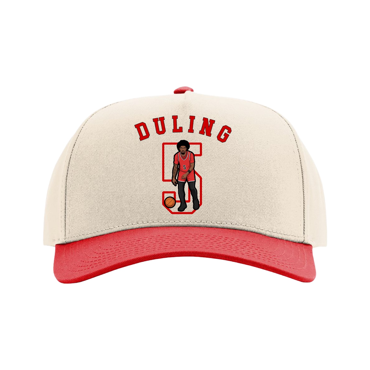 Full Fabric Five-Panel Champ Cap — Shirsey Arch in Cream/Red