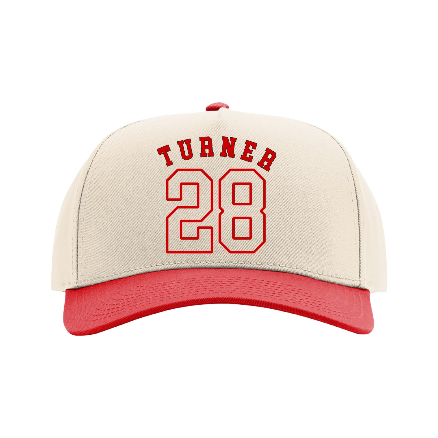Full Fabric Five-Panel Champ Cap — Shirsey Arch in Cream/Red