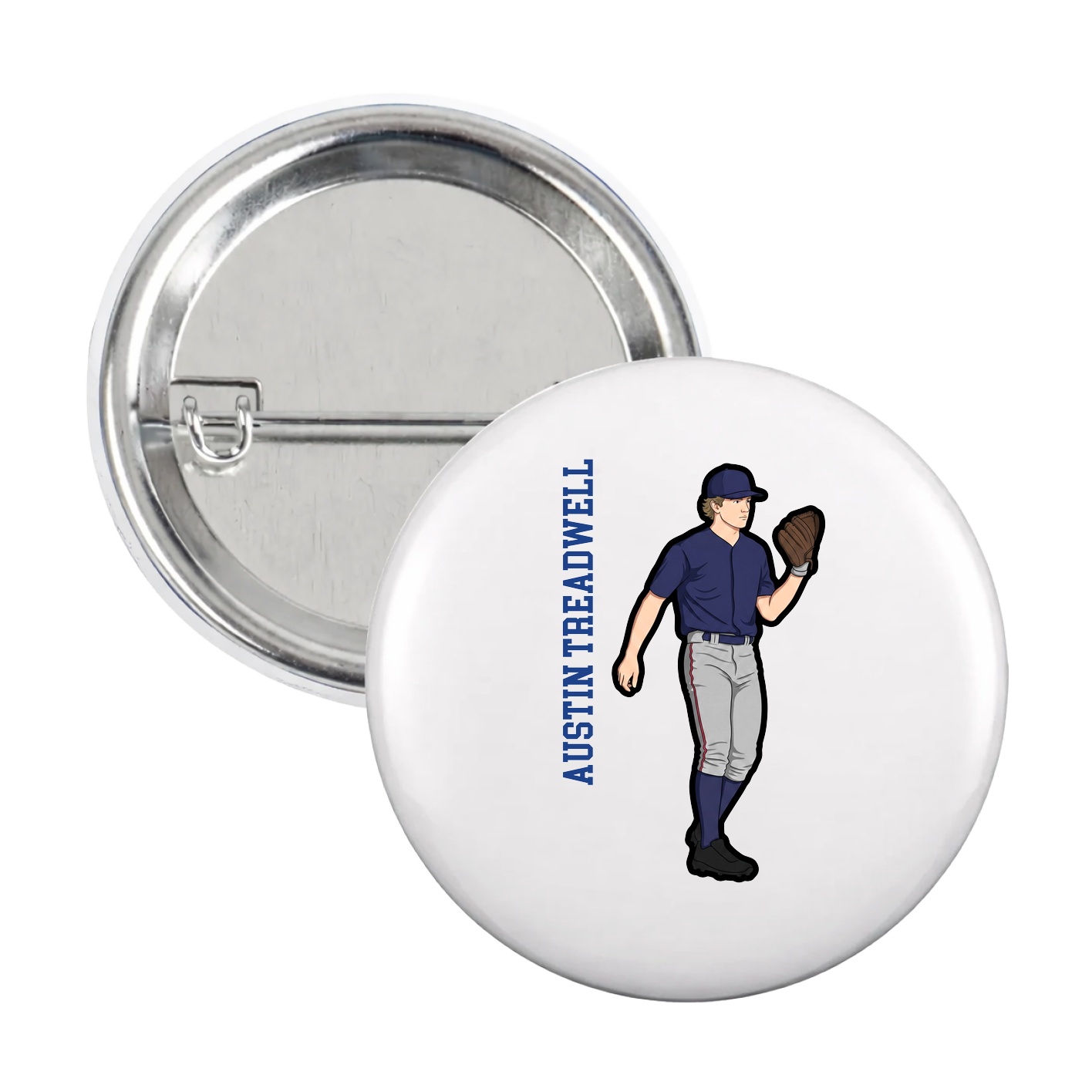 Game Day Button — Name Vertical in White