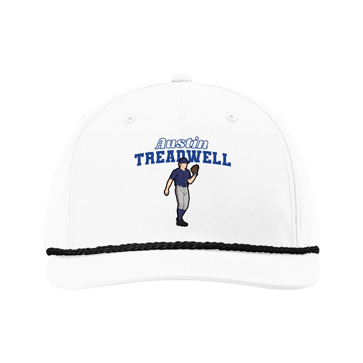 Five-Panel Classic Rope Cap — Name Arch in White