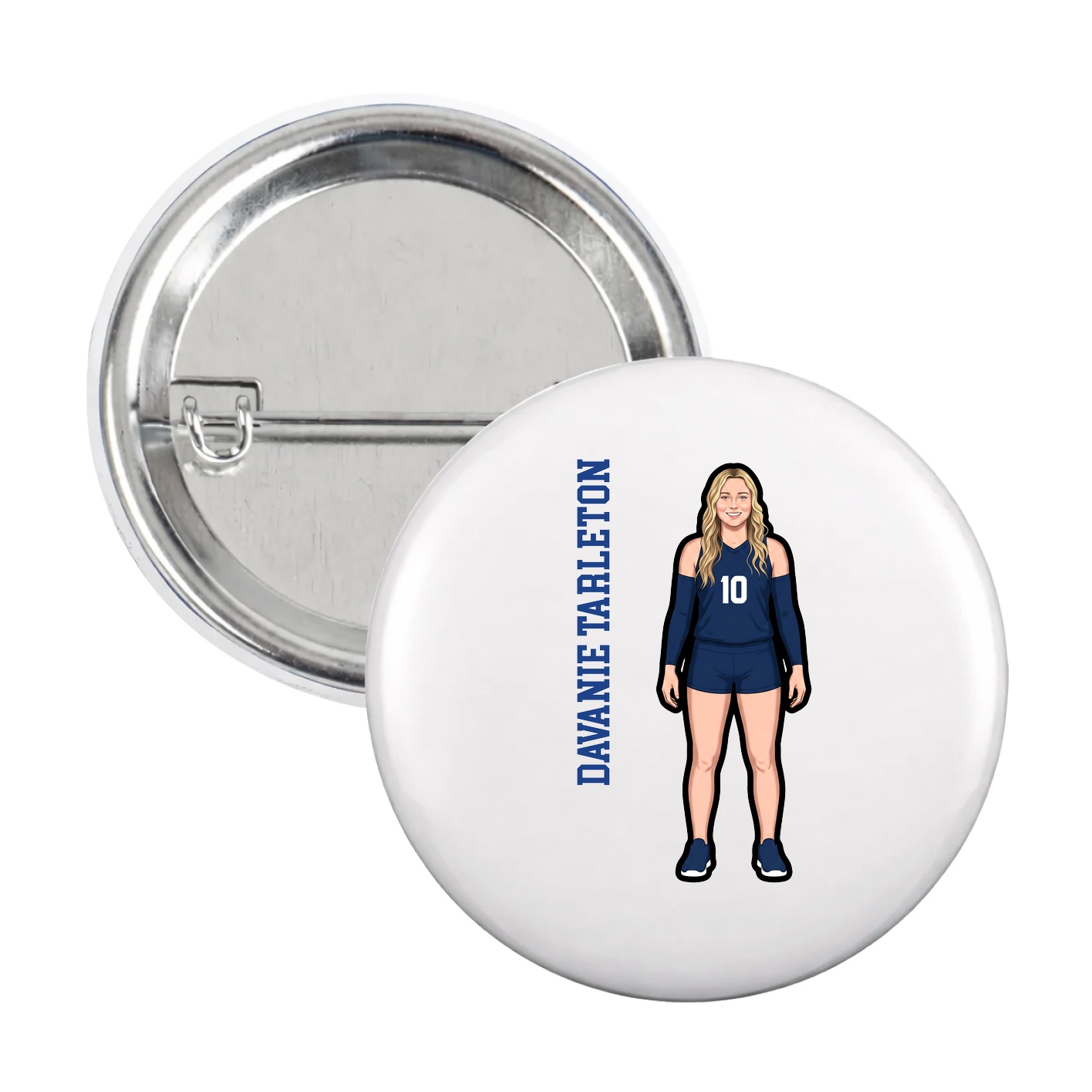 Game Day Button — Name Vertical in White