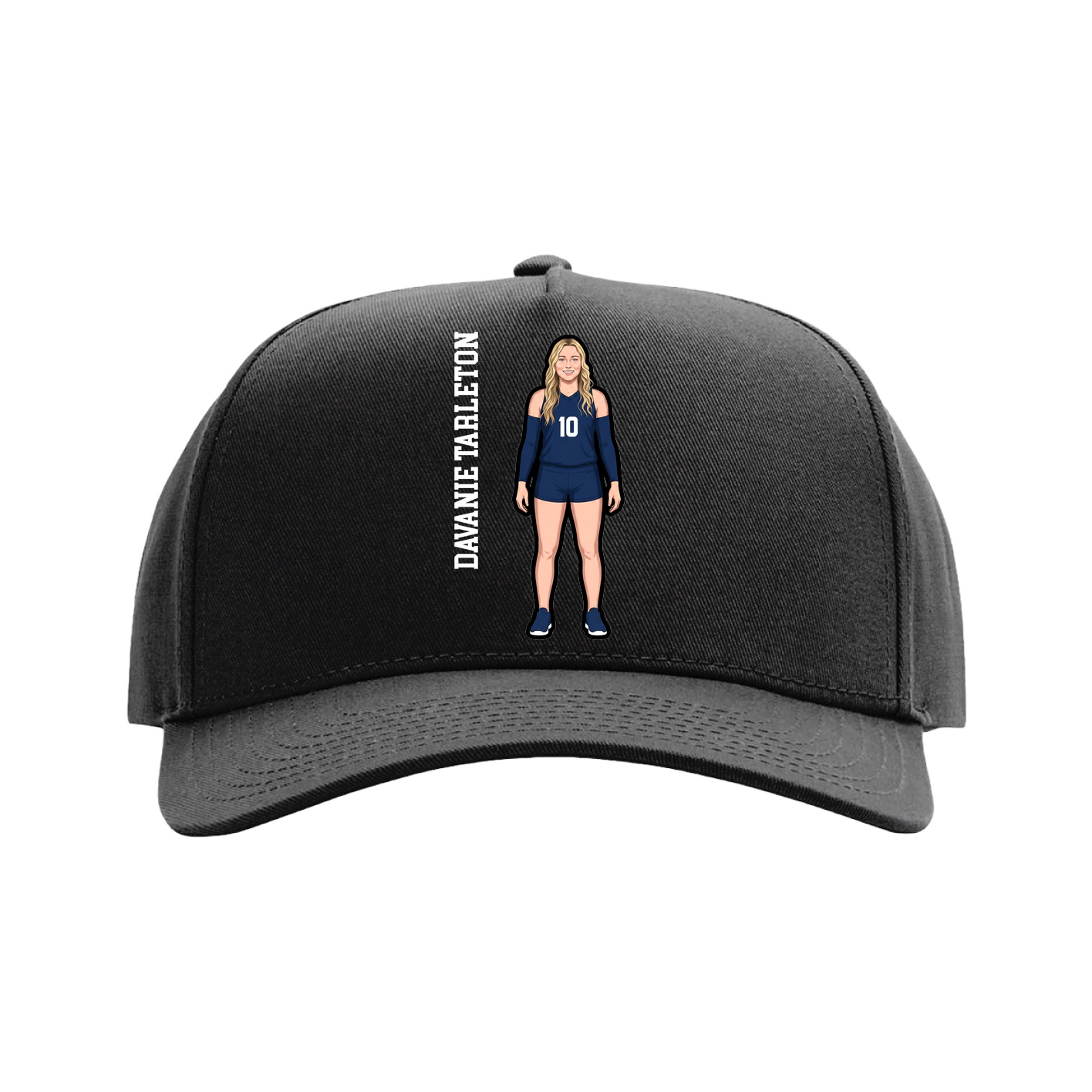 Full Fabric Five-Panel Champ Cap — Name Vertical in Black