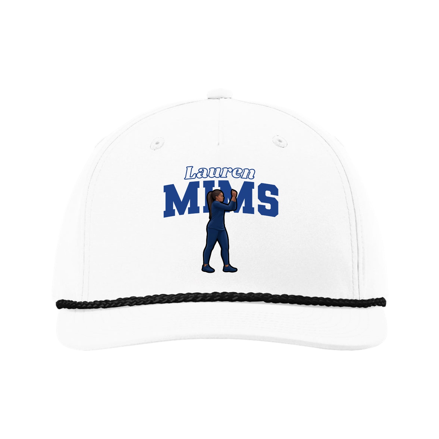 Five-Panel Classic Rope Cap — Name Arch in White