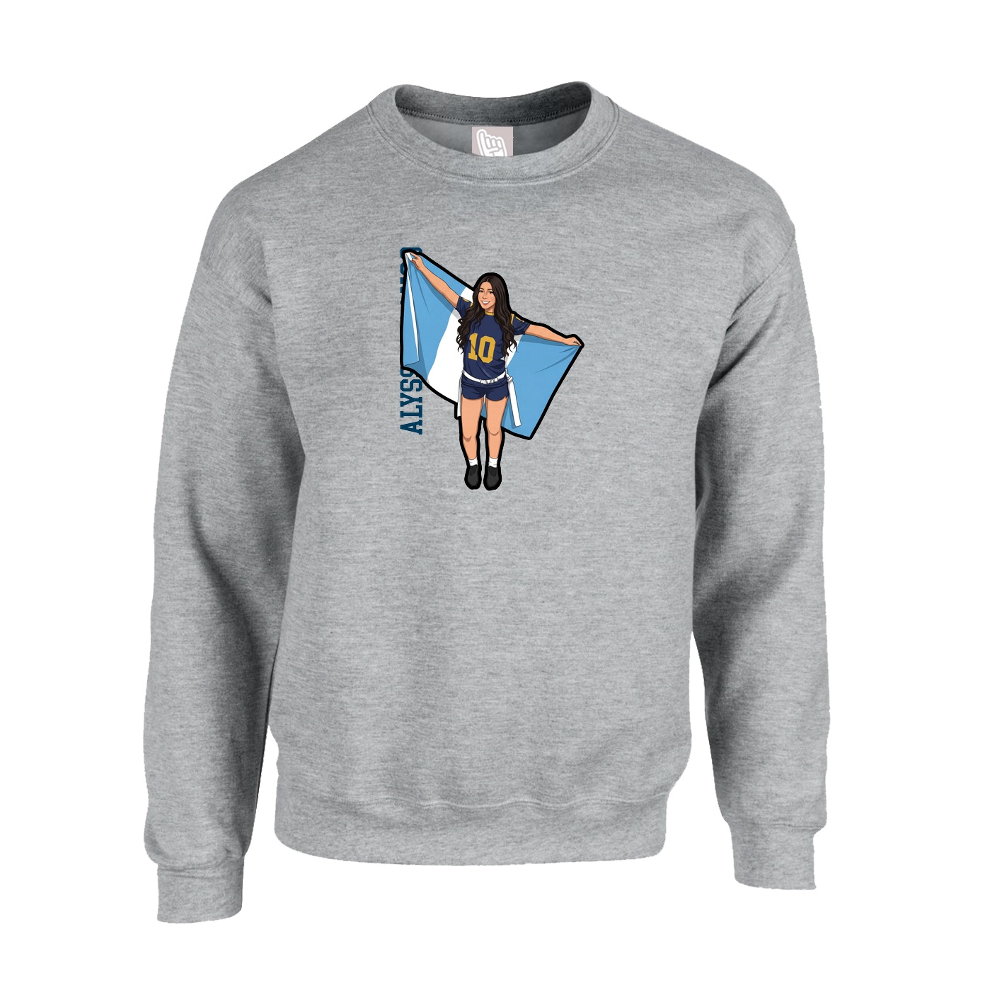 Fleece Crew — Name Vertical in Grey