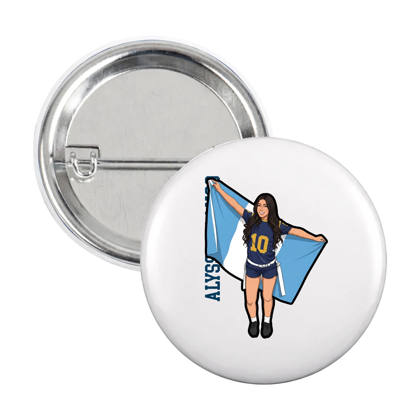 Game Day Button — Name Vertical in White