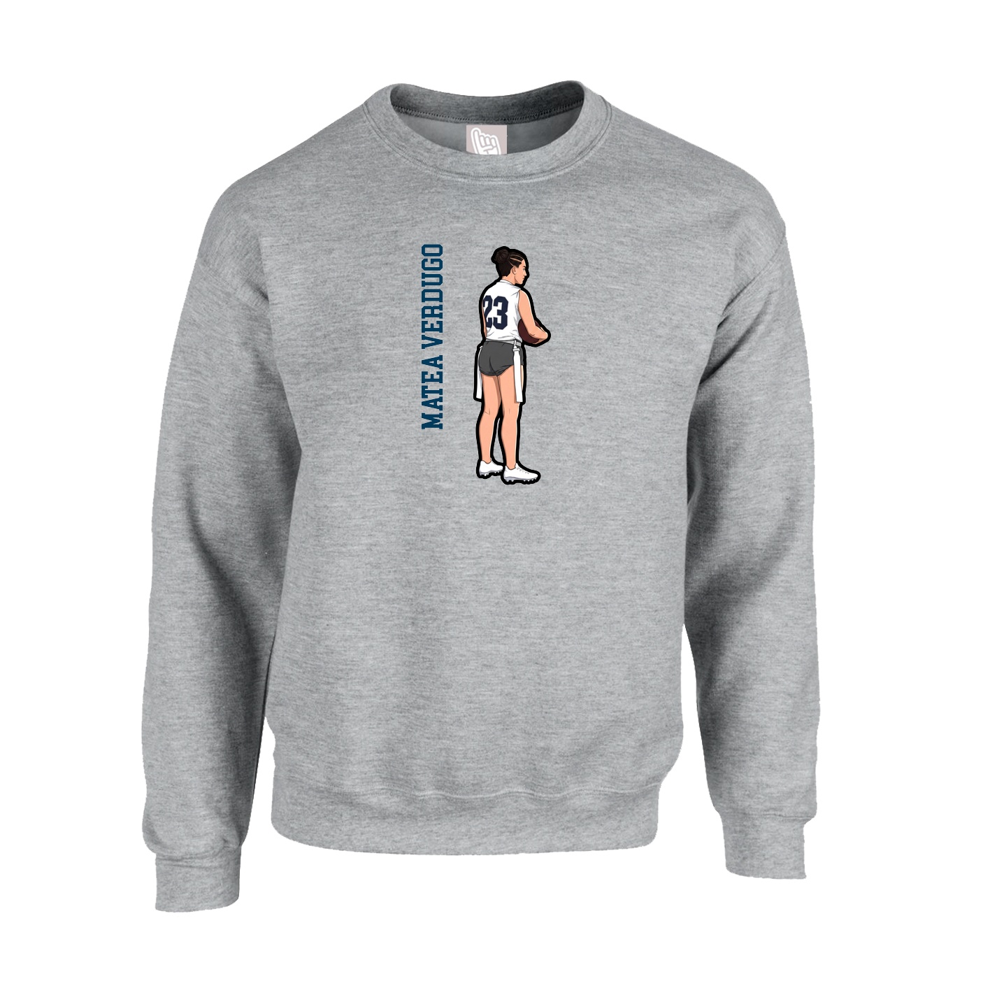 Fleece Crew — Name Vertical in Grey