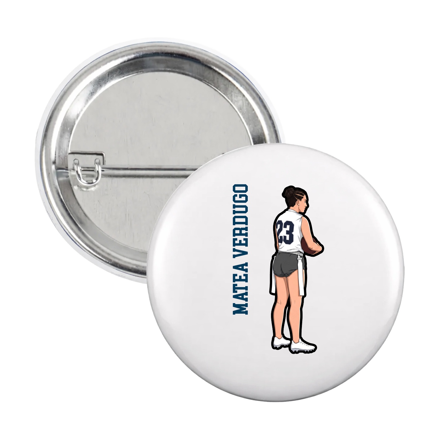 Game Day Button — Name Vertical in White