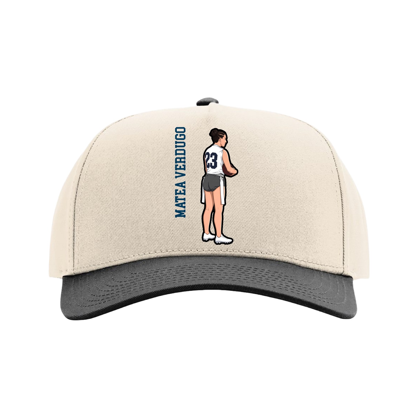 Full Fabric Five-Panel Champ Cap — Name Vertical in Cream/Black