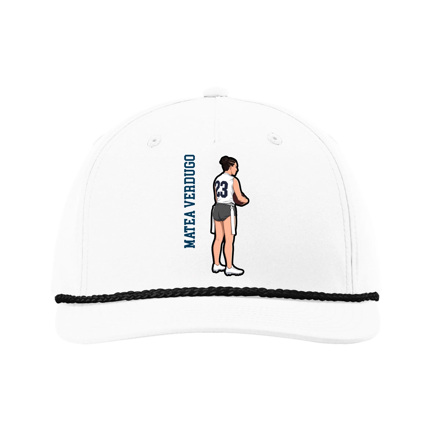 Five-Panel Classic Rope Cap — Name Vertical in White