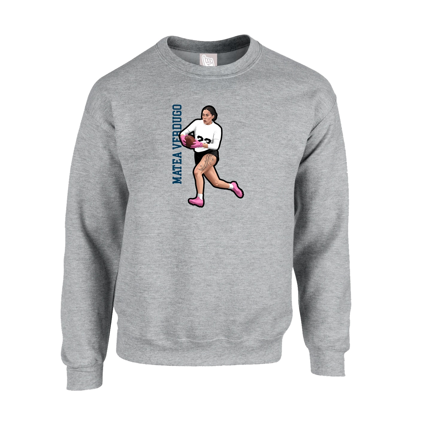 Fleece Crew — Name Vertical in Grey