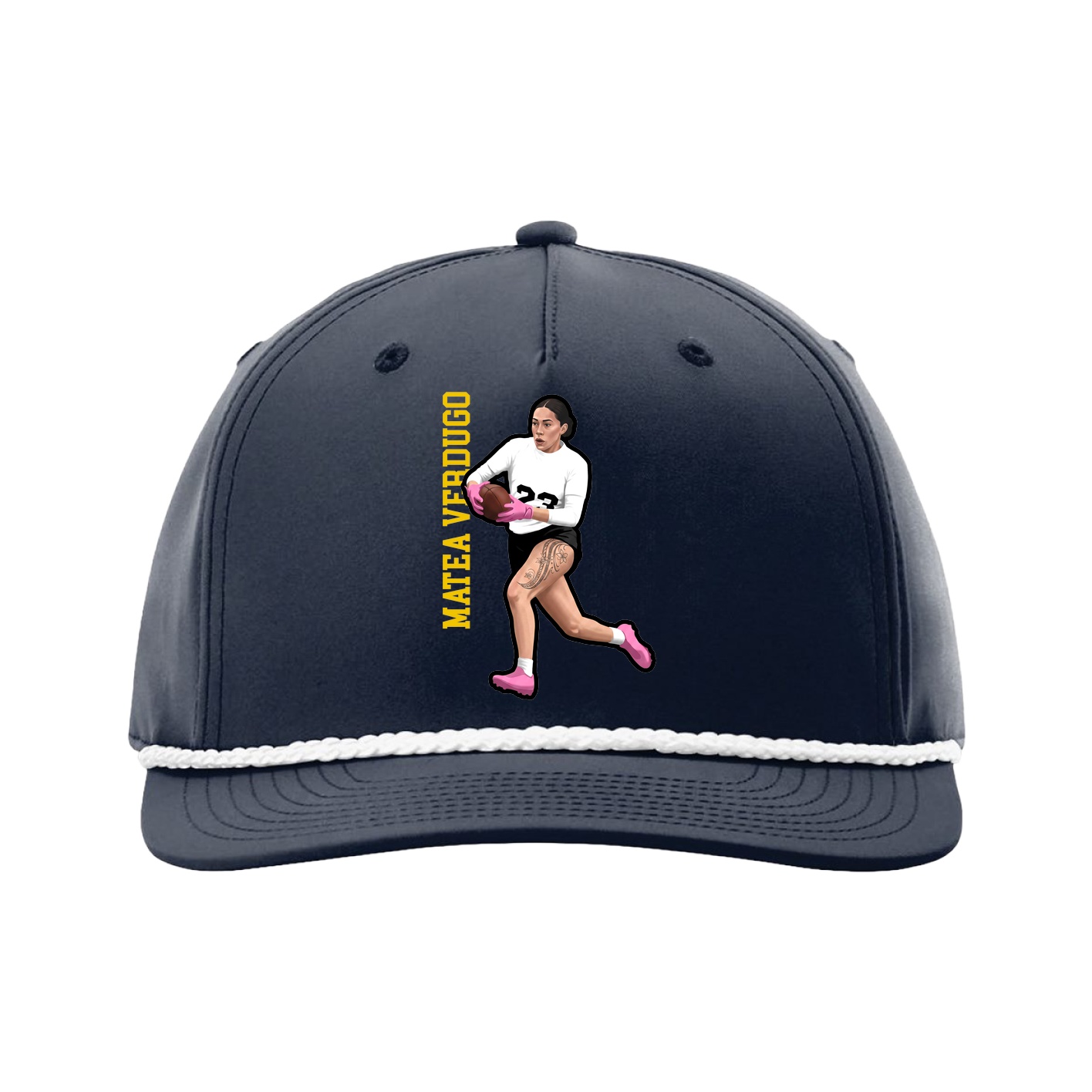 Five-Panel Classic Rope Cap — Name Vertical in Navy