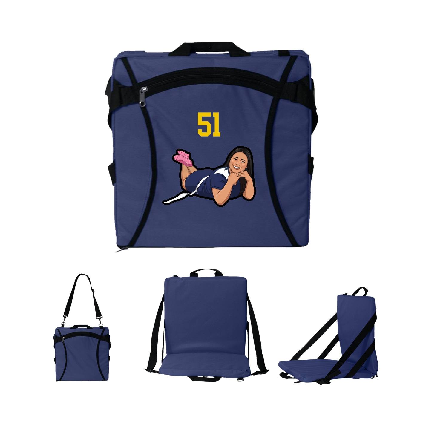 Folding Stadium Seat — Number Top in Navy