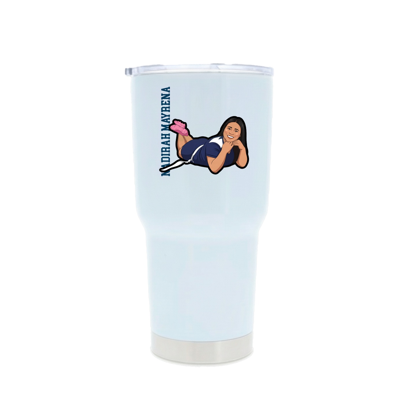 30oz Stainless Steel Tumbler — Name Vertical in White