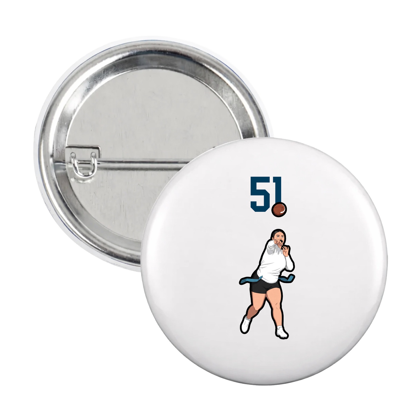 Game Day Button — Number Top in White