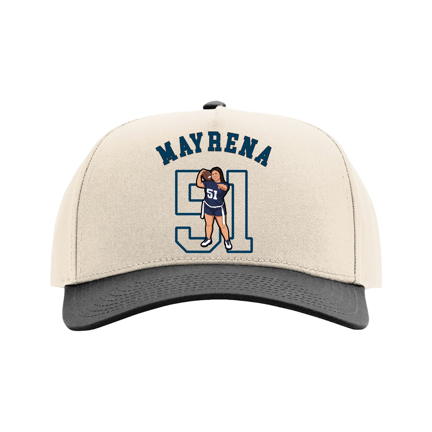 Full Fabric Five-Panel Champ Cap — Shirsey Arch in Cream/Black