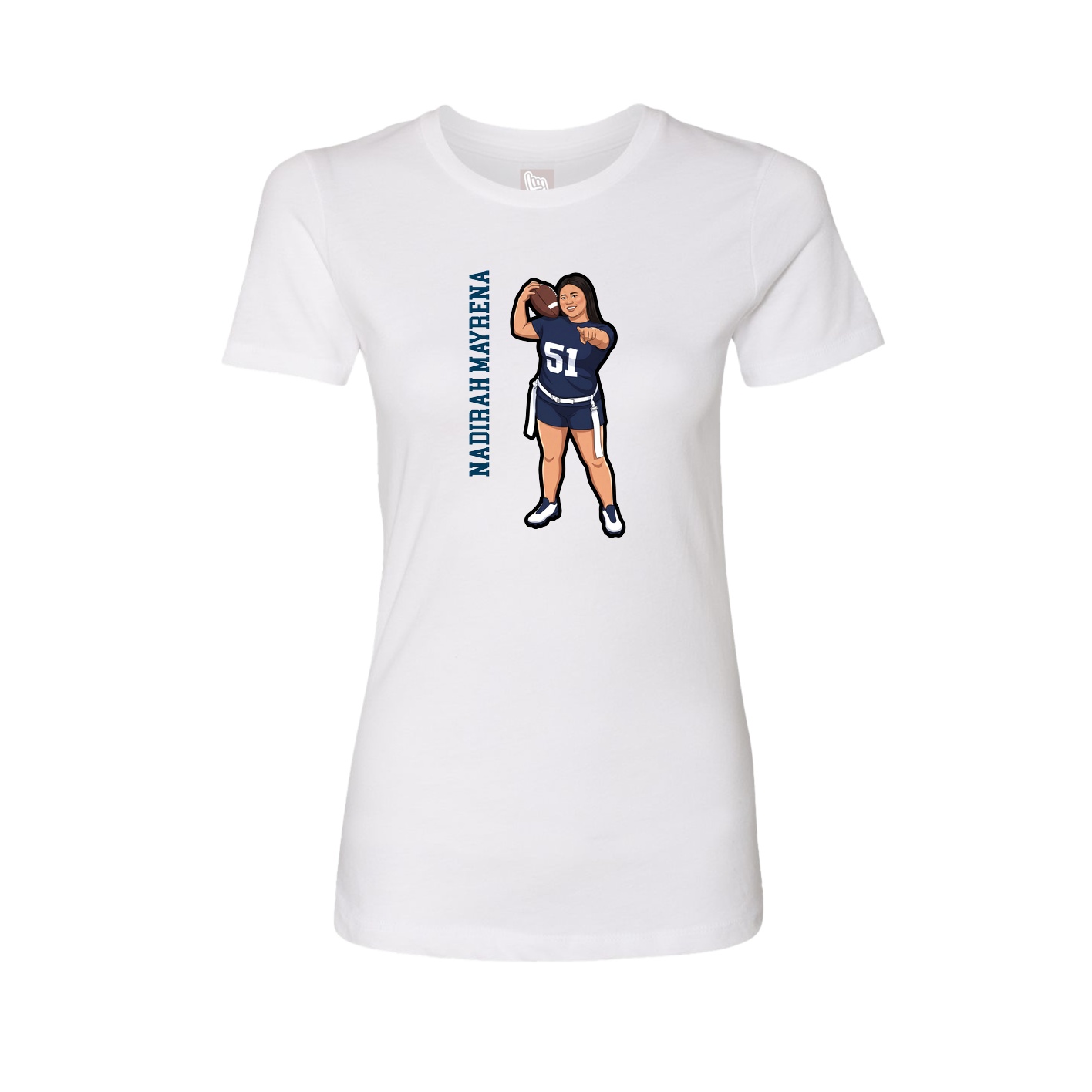 Fitted Women's Tee — Name Vertical in White