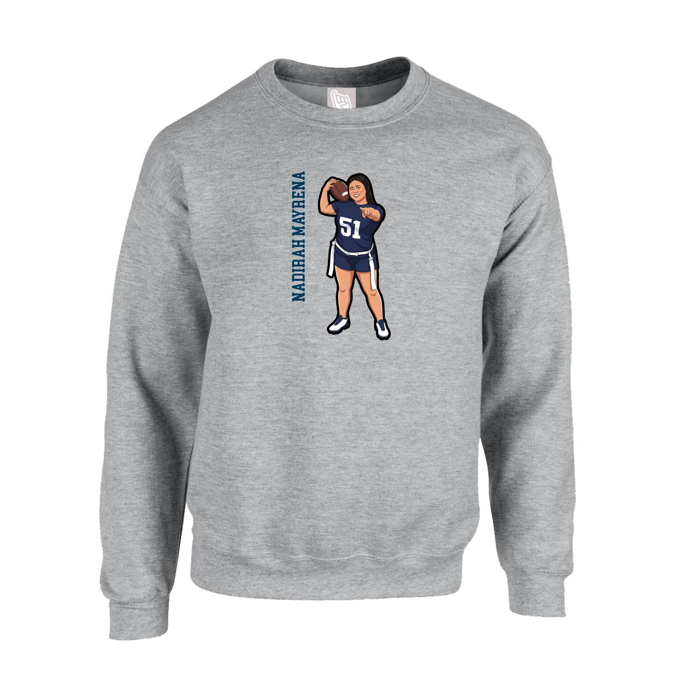 Fleece Crew — Name Vertical in Grey