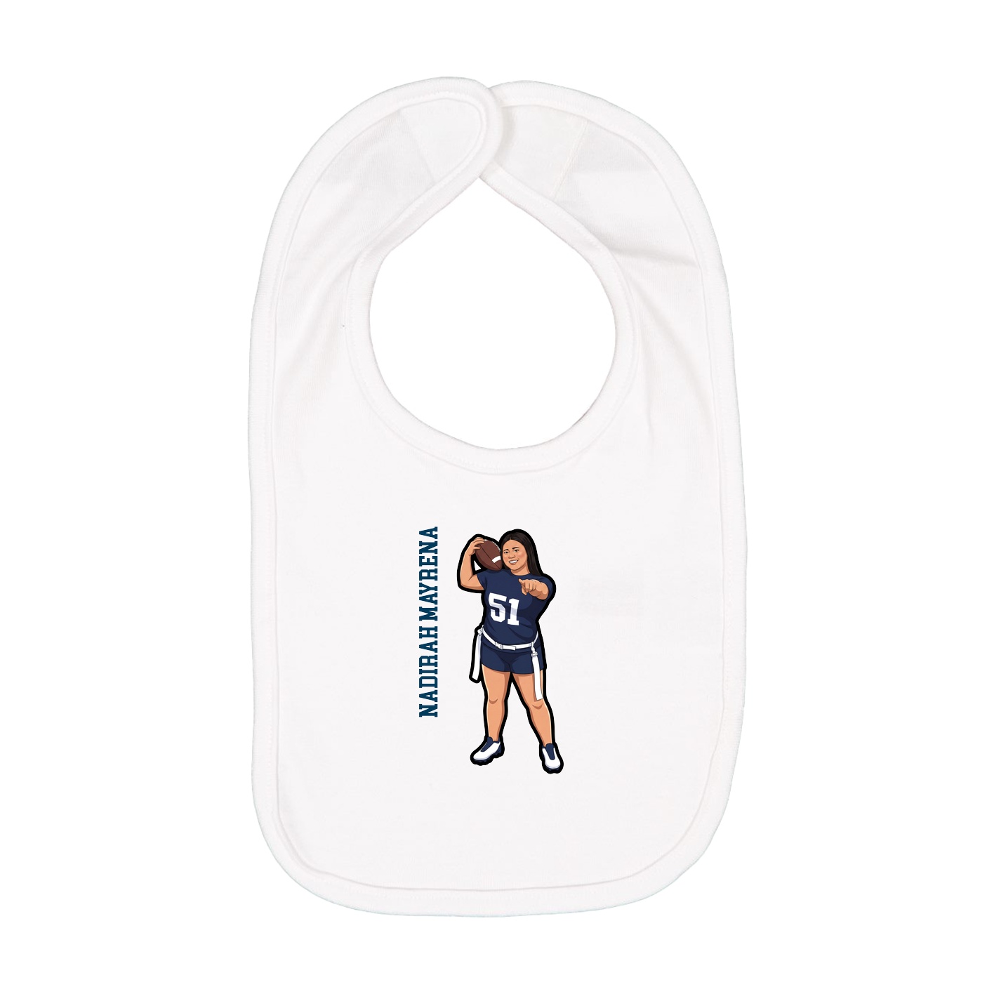 Infant Bib — Name Vertical in White