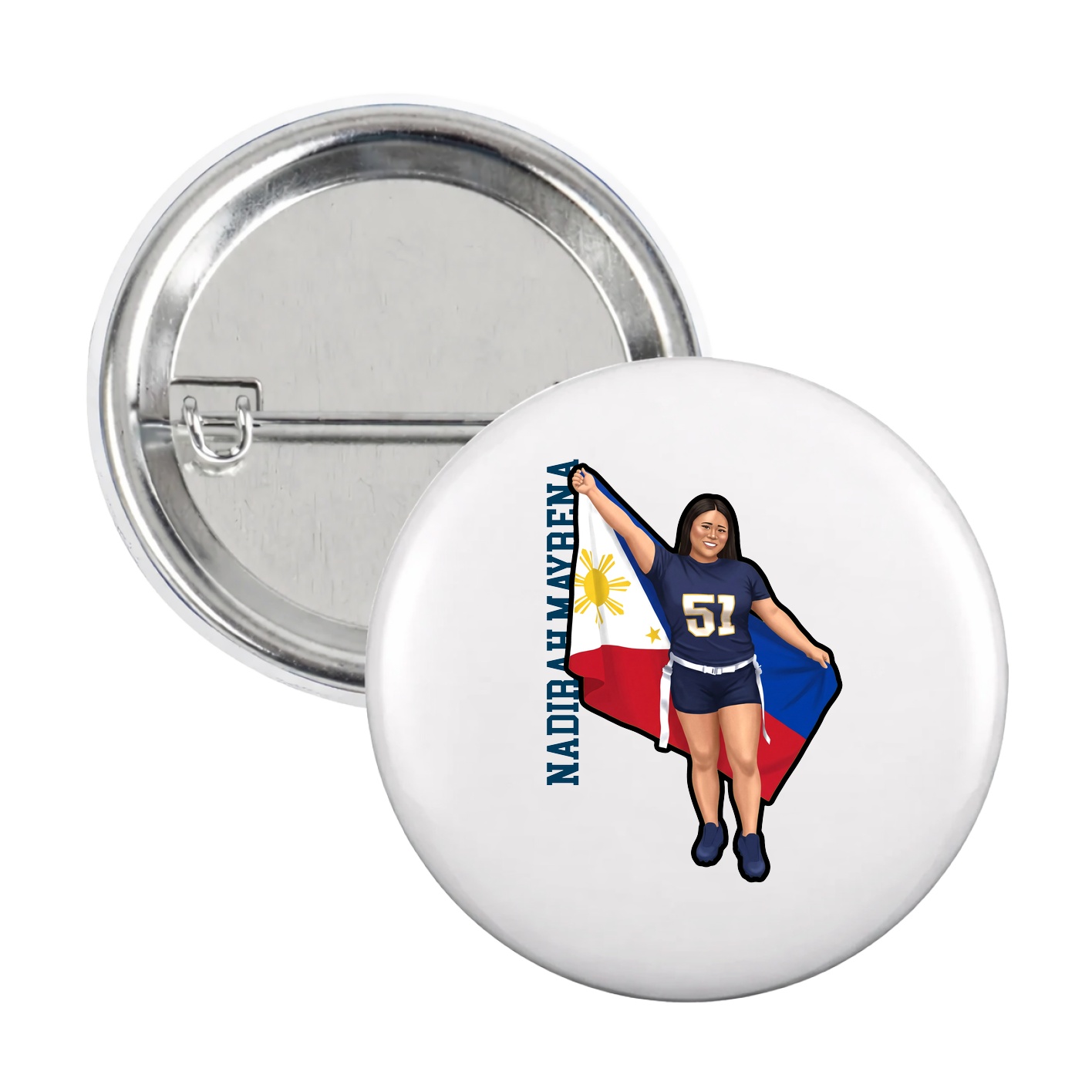Game Day Button — Name Vertical in White