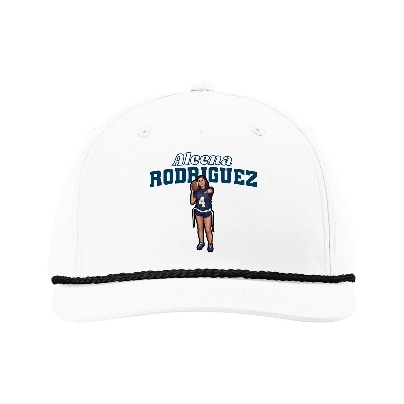 Five-Panel Classic Rope Cap — Name Arch in White