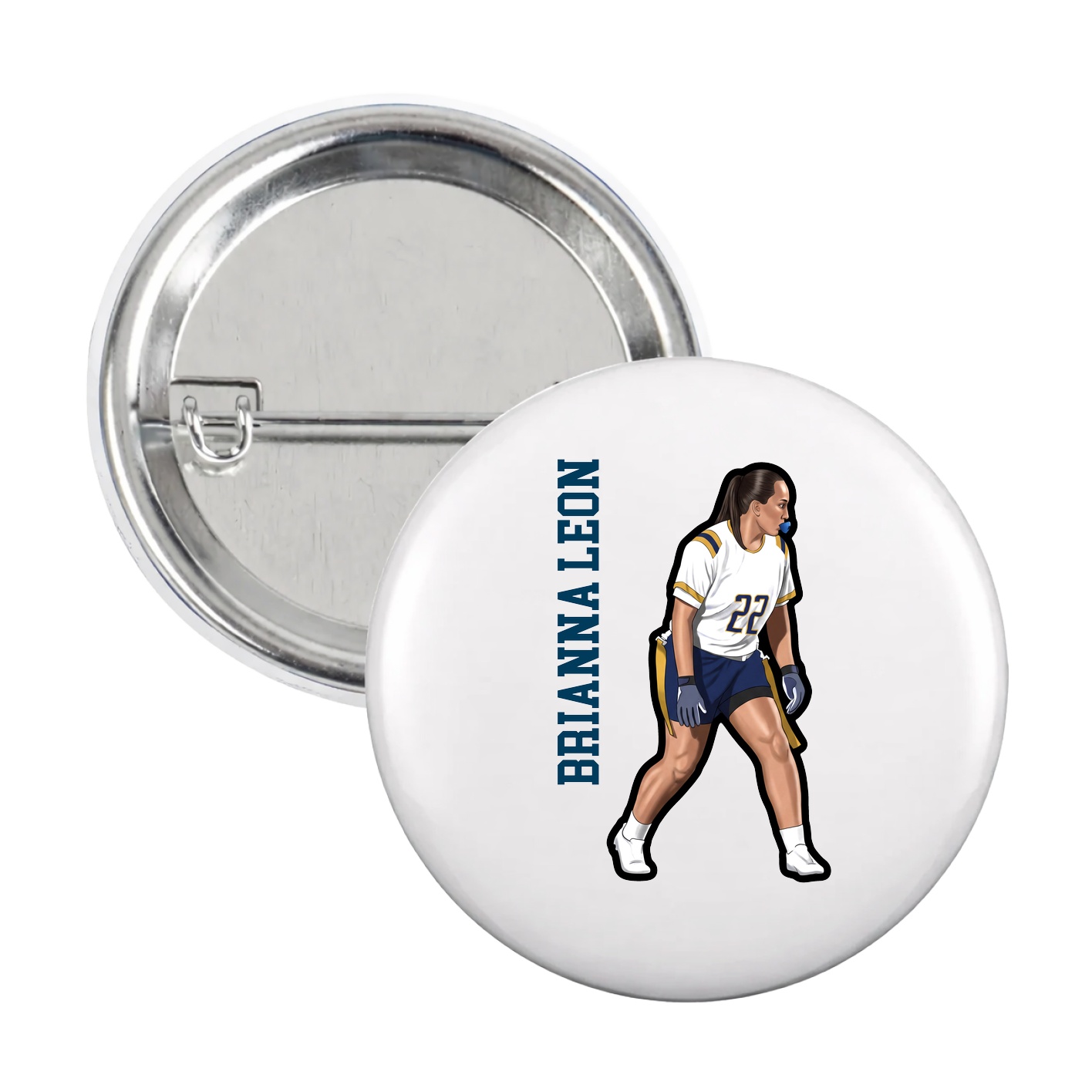Game Day Button — Name Vertical in White