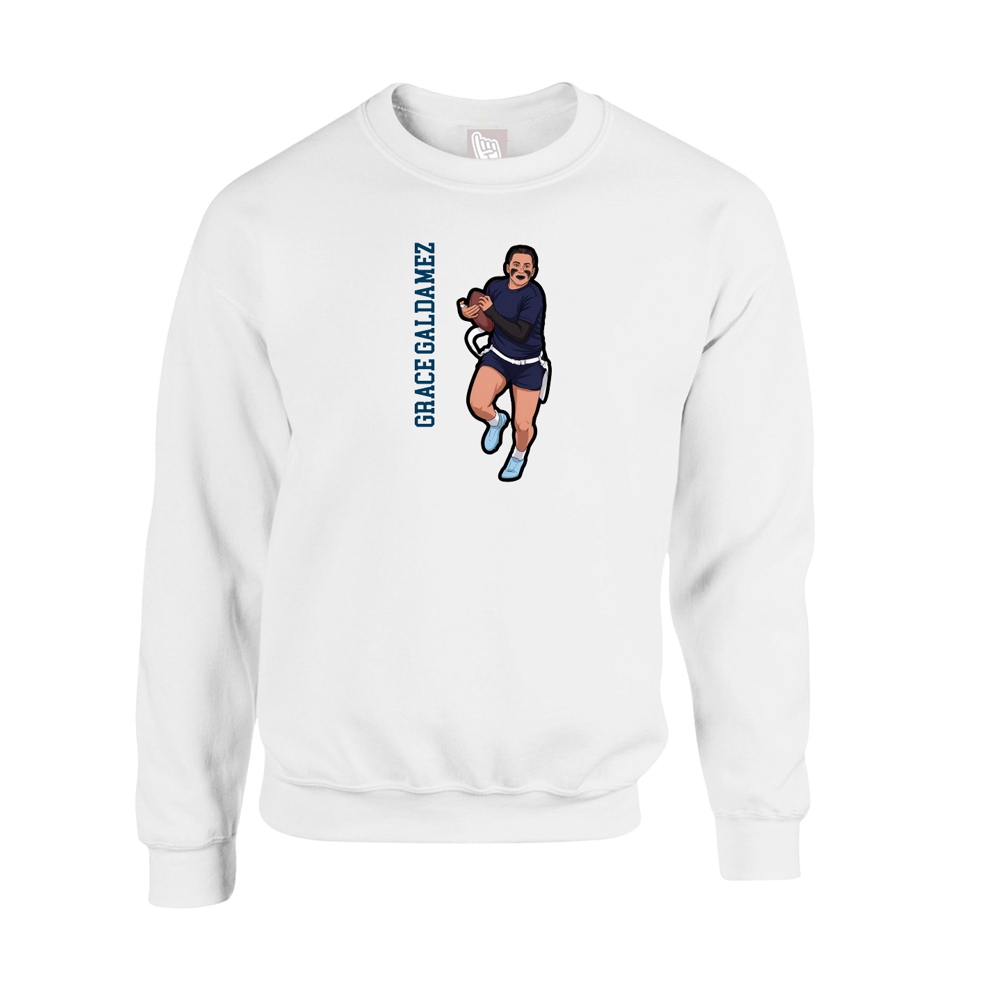 Fleece Crew — Name Vertical in White