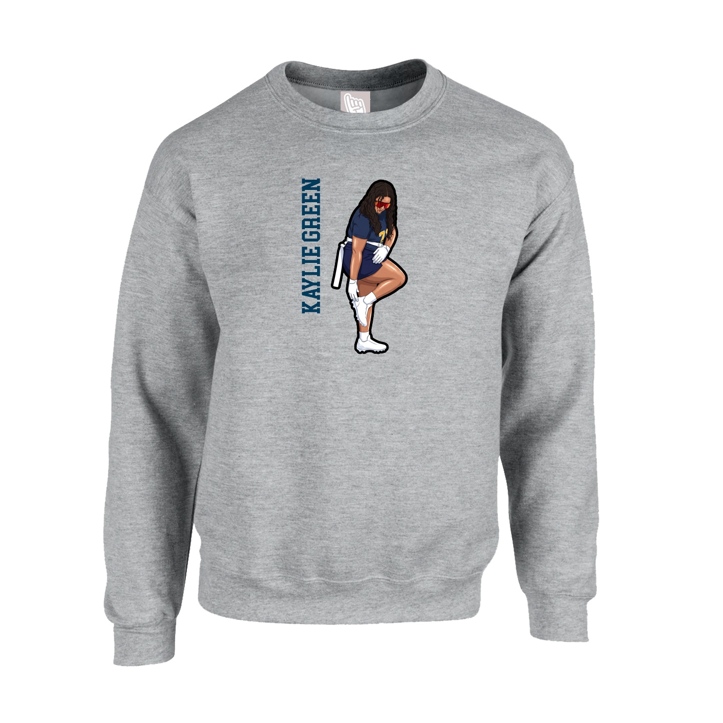 Fleece Crew — Name Vertical in Grey