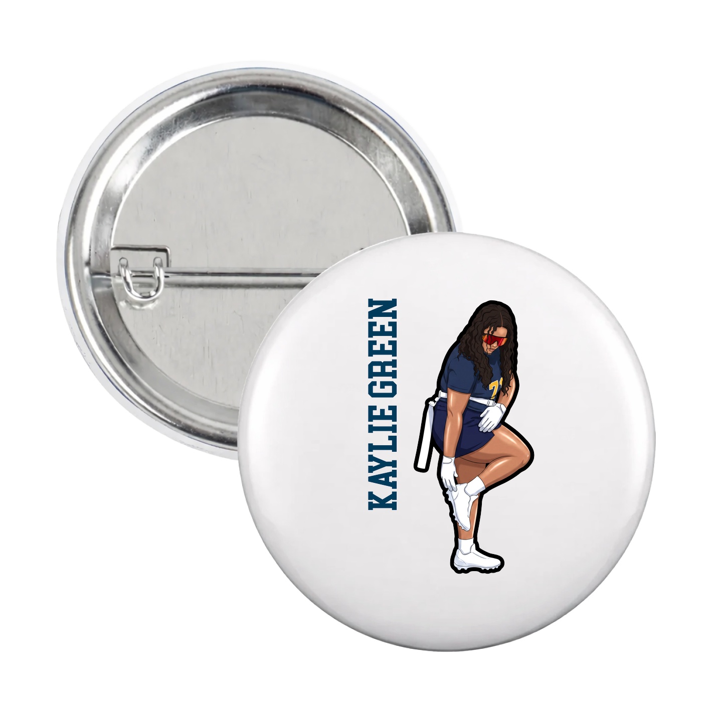 Game Day Button — Name Vertical in White