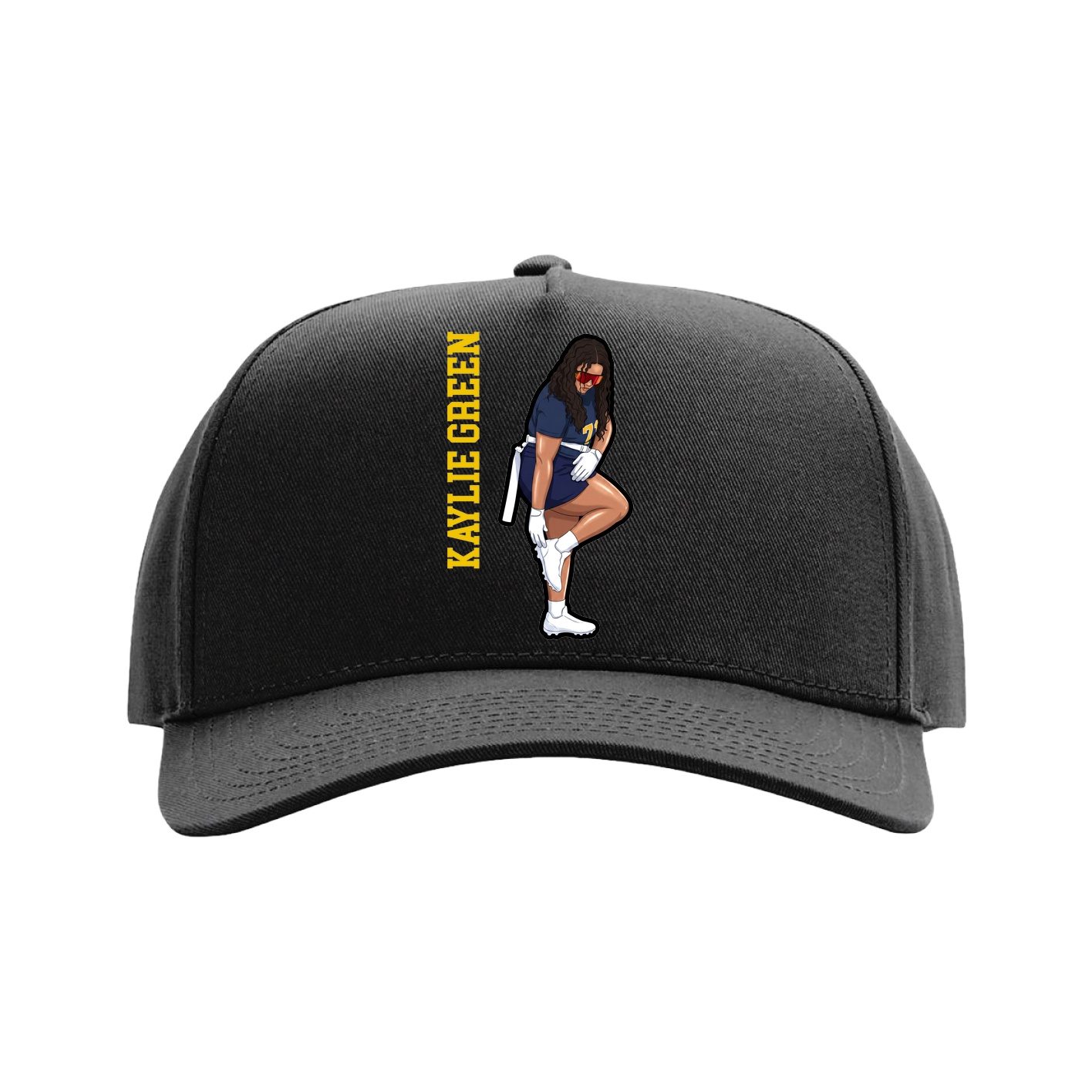 Full Fabric Five-Panel Champ Cap — Name Vertical in Black
