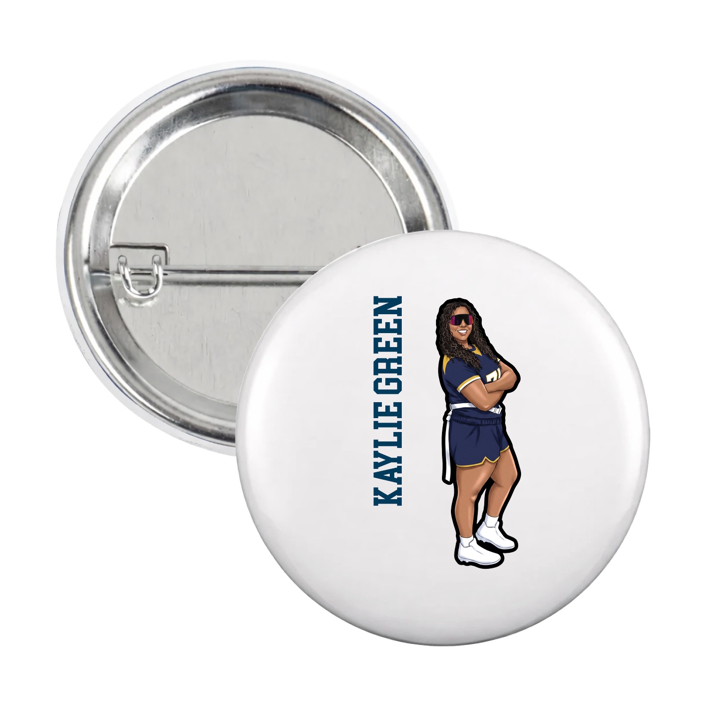Game Day Button — Name Vertical in White
