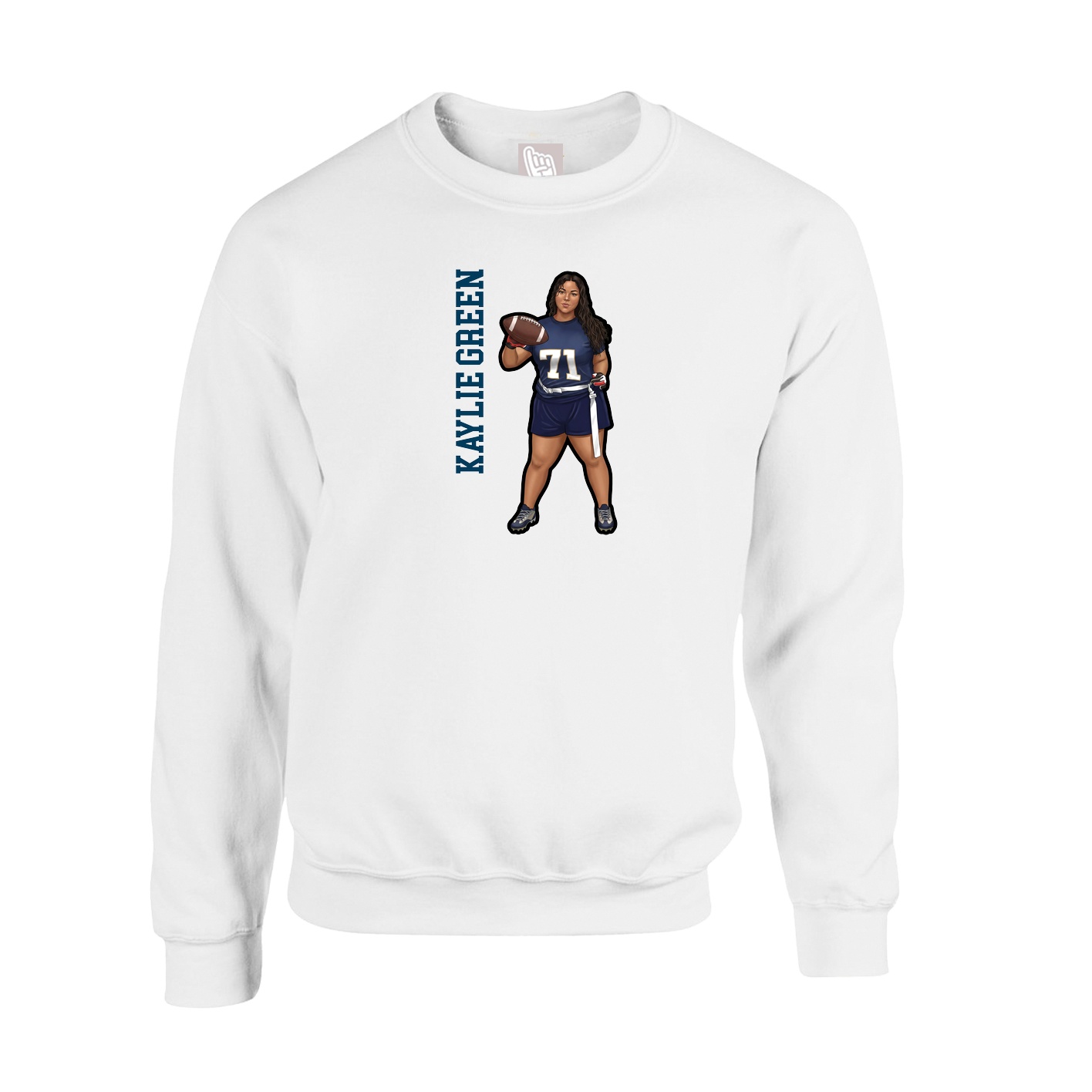 Fleece Crew — Name Vertical in White