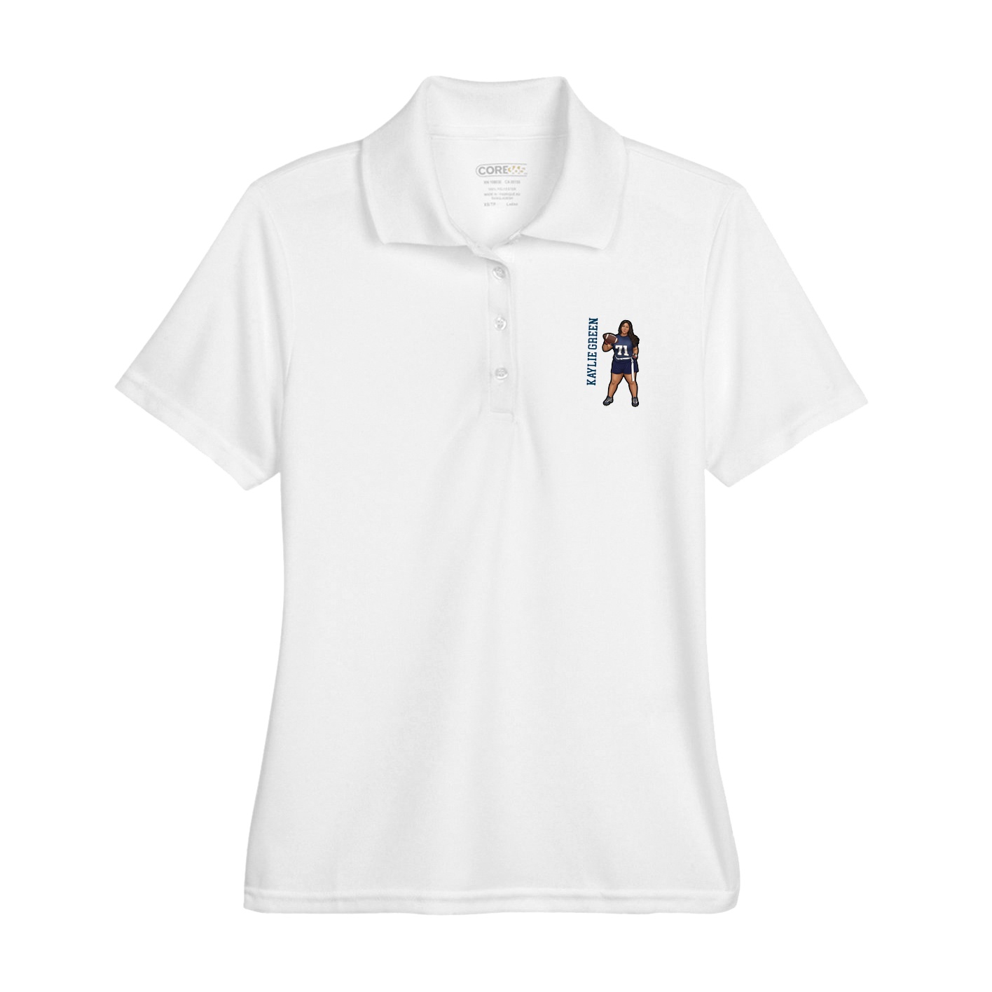 Womens Performance Polo — Name Vertical in White