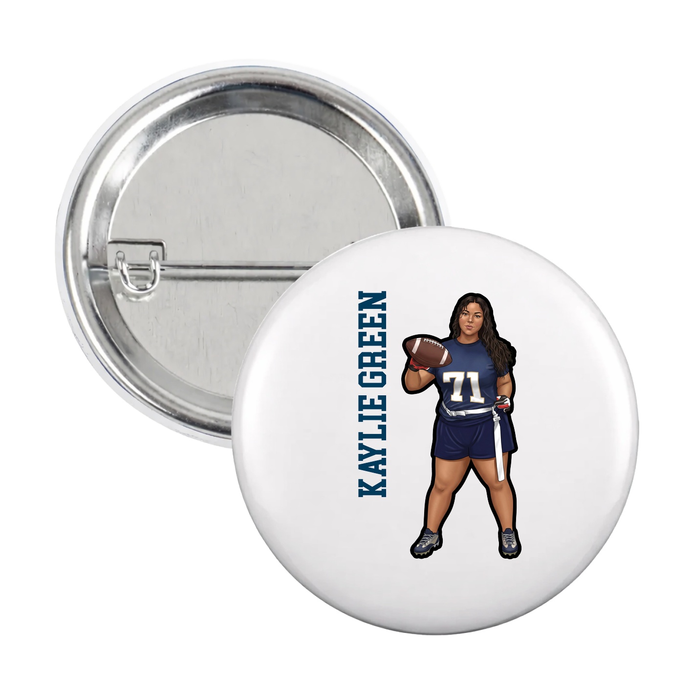 Game Day Button — Name Vertical in White