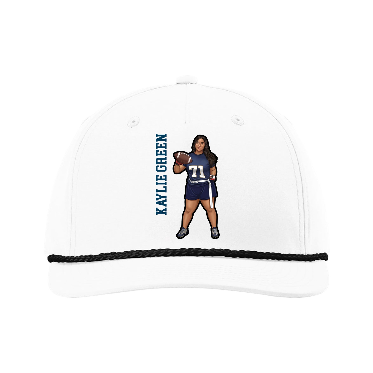 Five-Panel Classic Rope Cap — Name Vertical in White